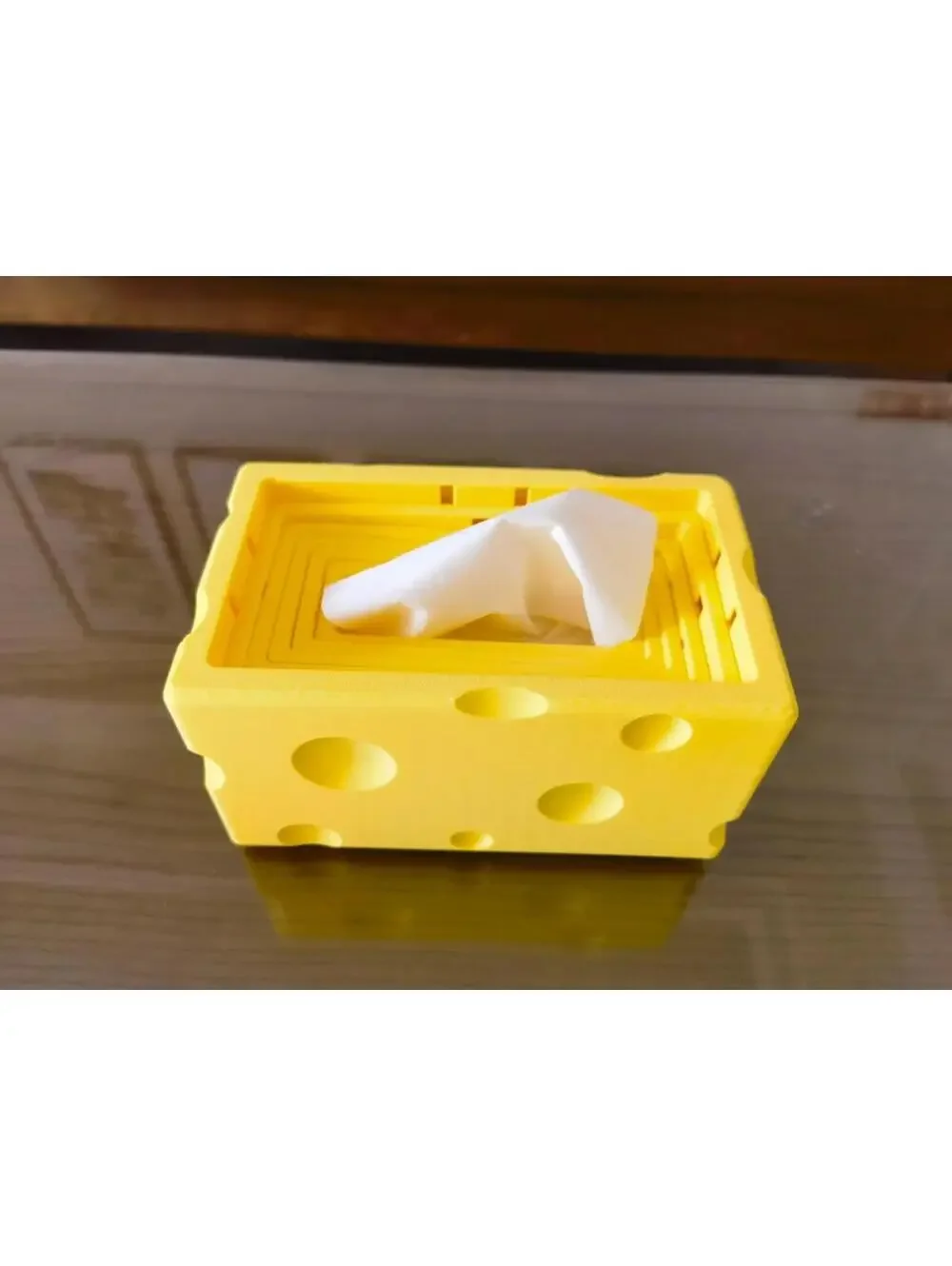 3D Printed Cheese Style Tissue Box – Desktop Napkin Holder with Pull-Out Bottom